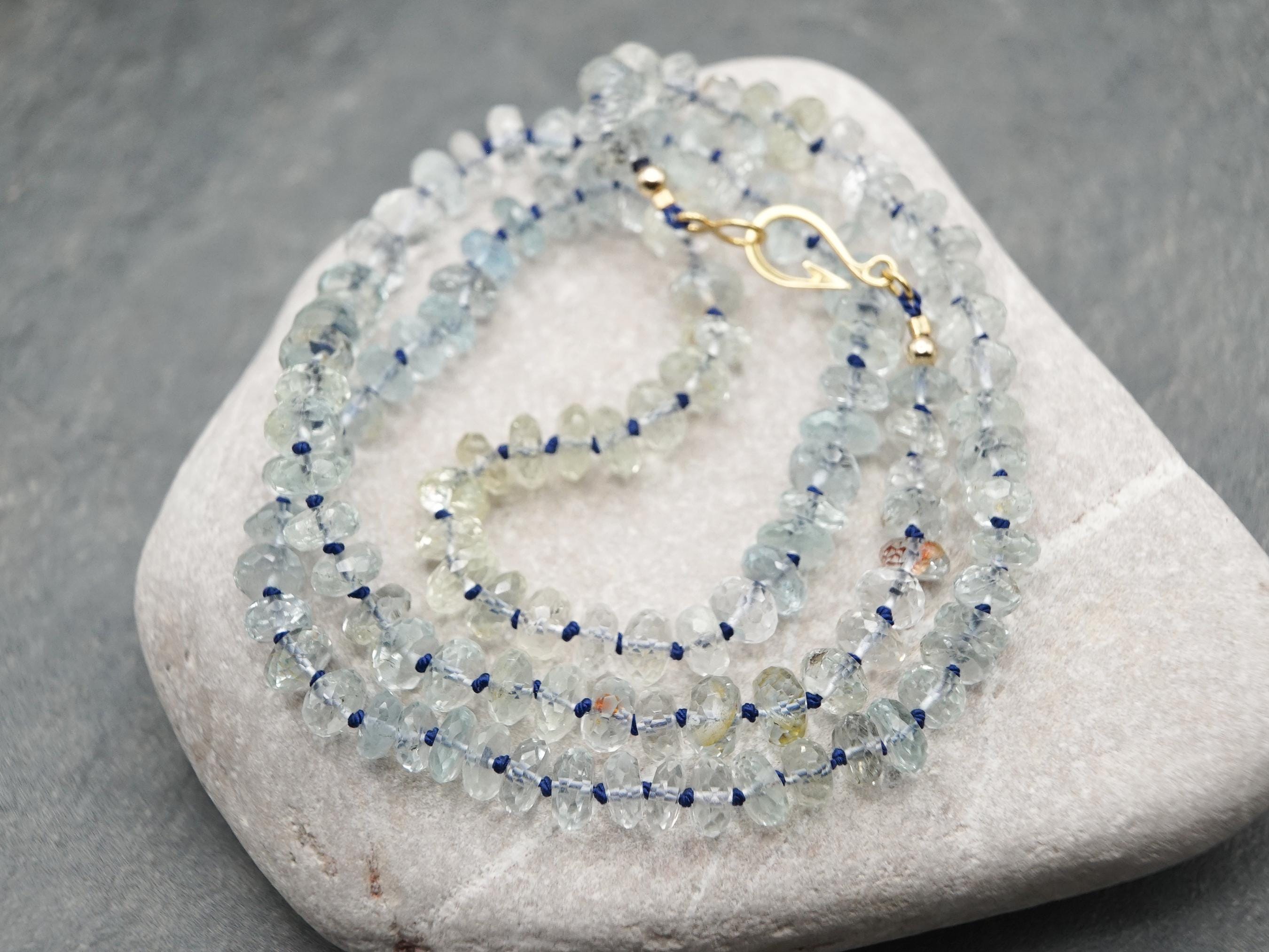 Beaded Necklace: Aquamarine, 18k Gold, Gemstone Necklace, March Birthstone