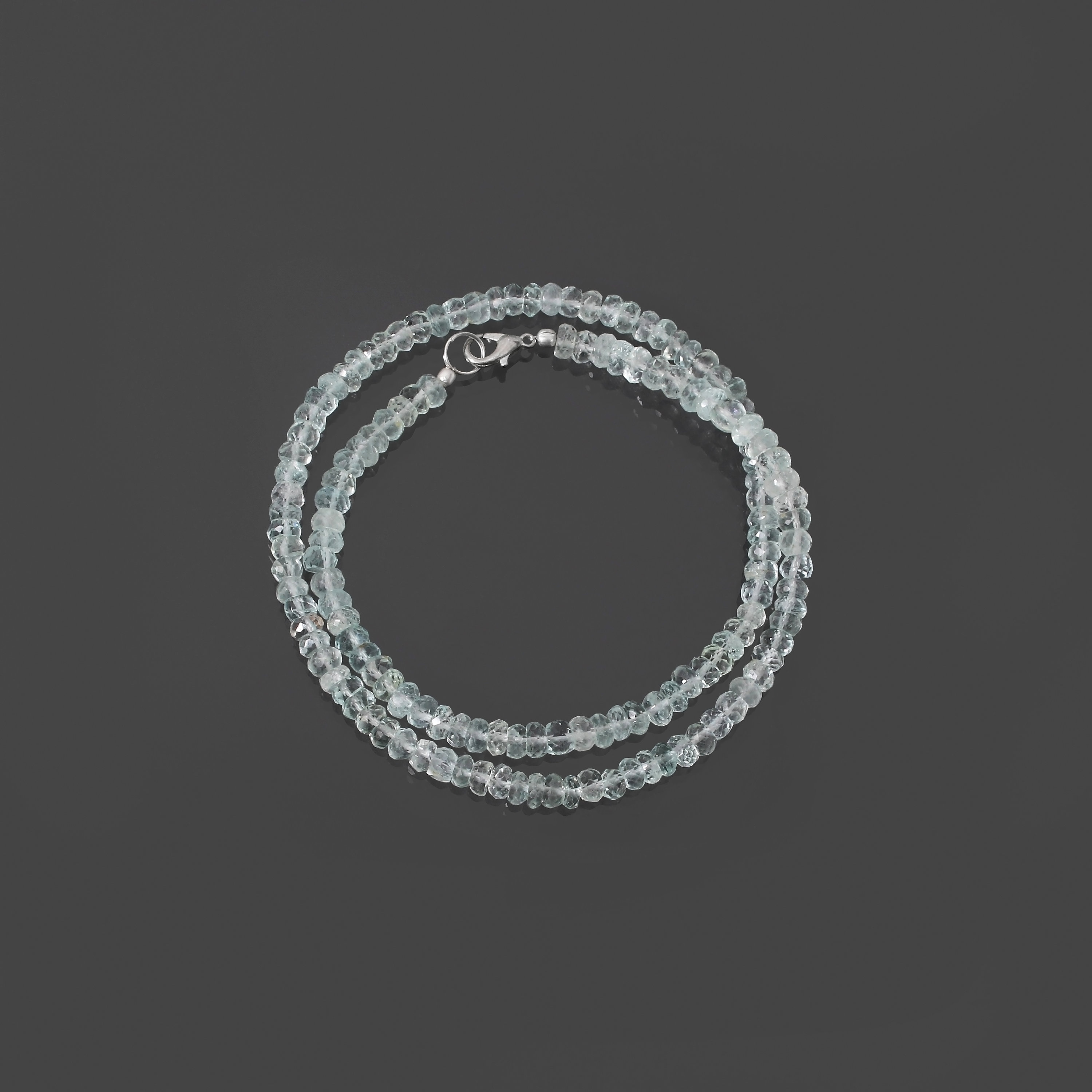 Aquamarine Beaded Necklace, 5.5mm Faceted Rondelle Beads, March Birthstone