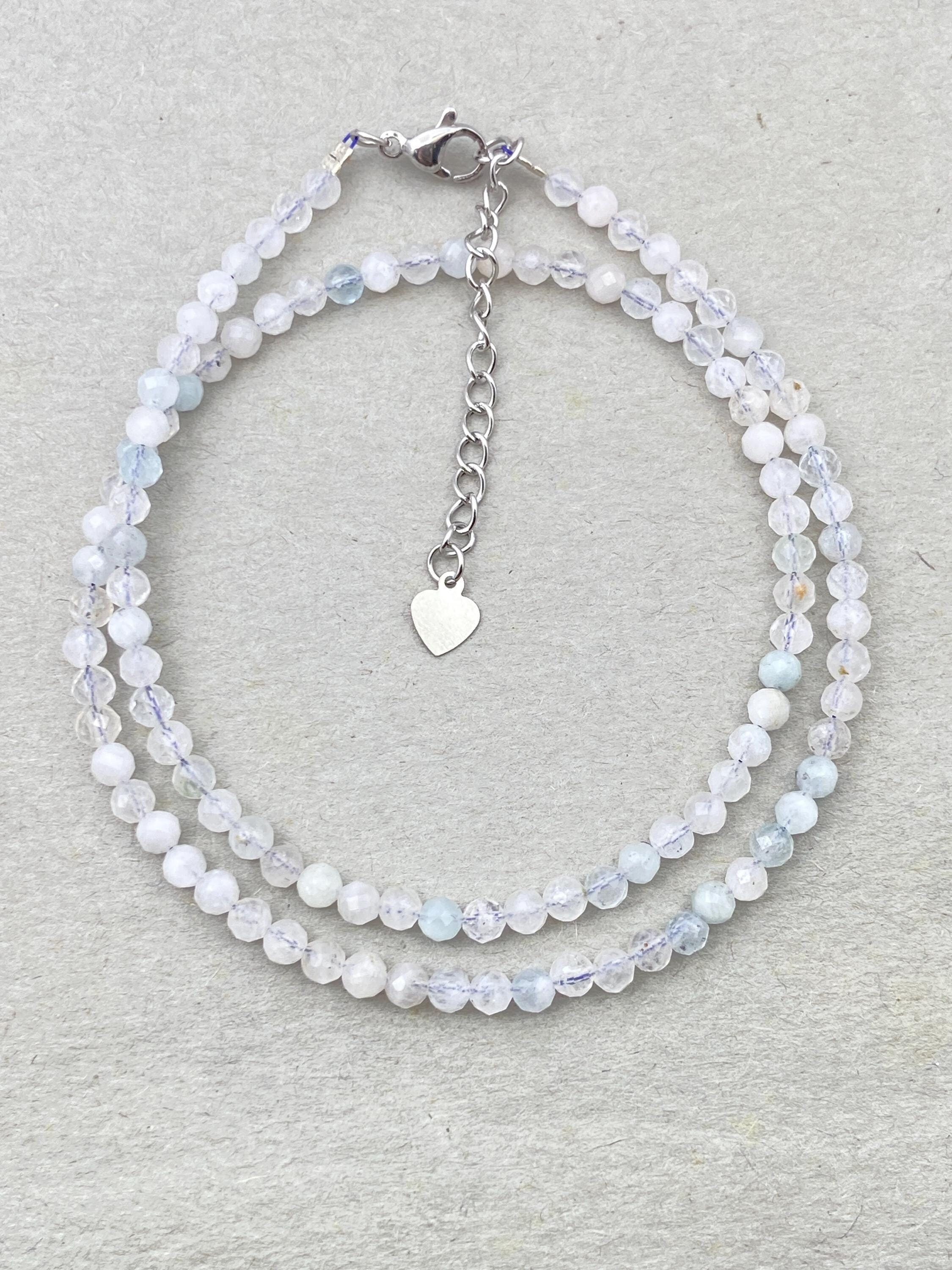 Aquamarine Beaded Choker: Dainty Aqua Blue Gemstone Necklace