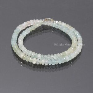 Aquamarine Beaded Necklace, Faceted Rondelle Gemstones, 925 Silver, 18 Inch Aquamarine Beaded Necklace, Faceted Rondelle Gemstones, 925 Silver, 18 Inch