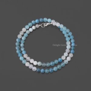 Aquamarine Beaded Necklace | Light Blue Beryl, Sterling Silver Clasp Aquamarine Beaded Necklace | Light Blue Beryl, Sterling Silver Clasp
