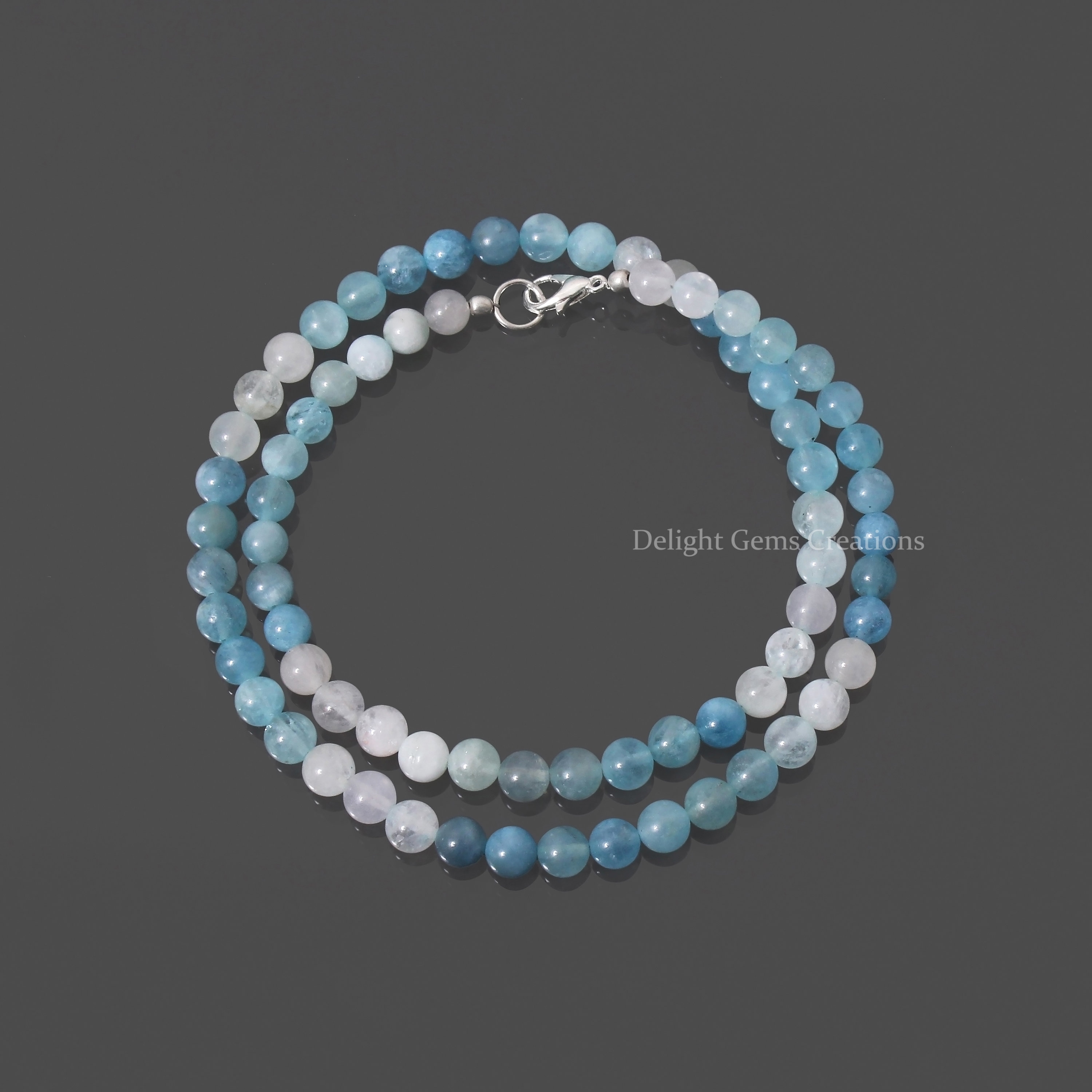 Aquamarine Beaded Necklace | Light Blue Beryl, Sterling Silver Clasp