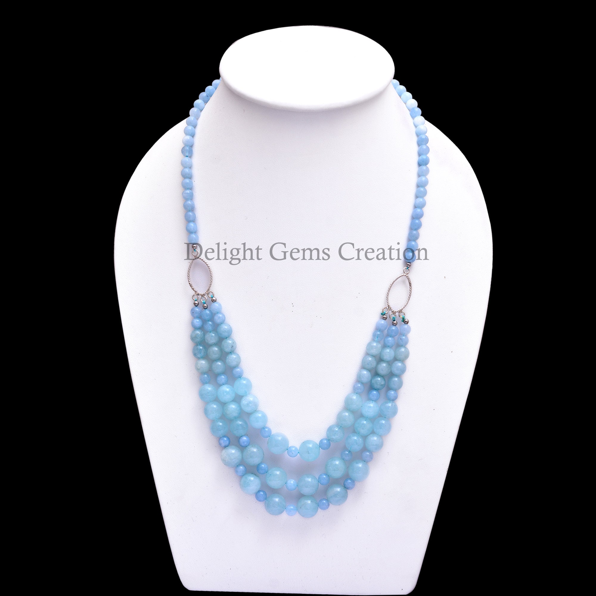Aquamarine Beaded Necklace, Sterling Silver, Delicate Gemstone Aquamarine Beaded Necklace, Sterling Silver, Delicate Gemstone