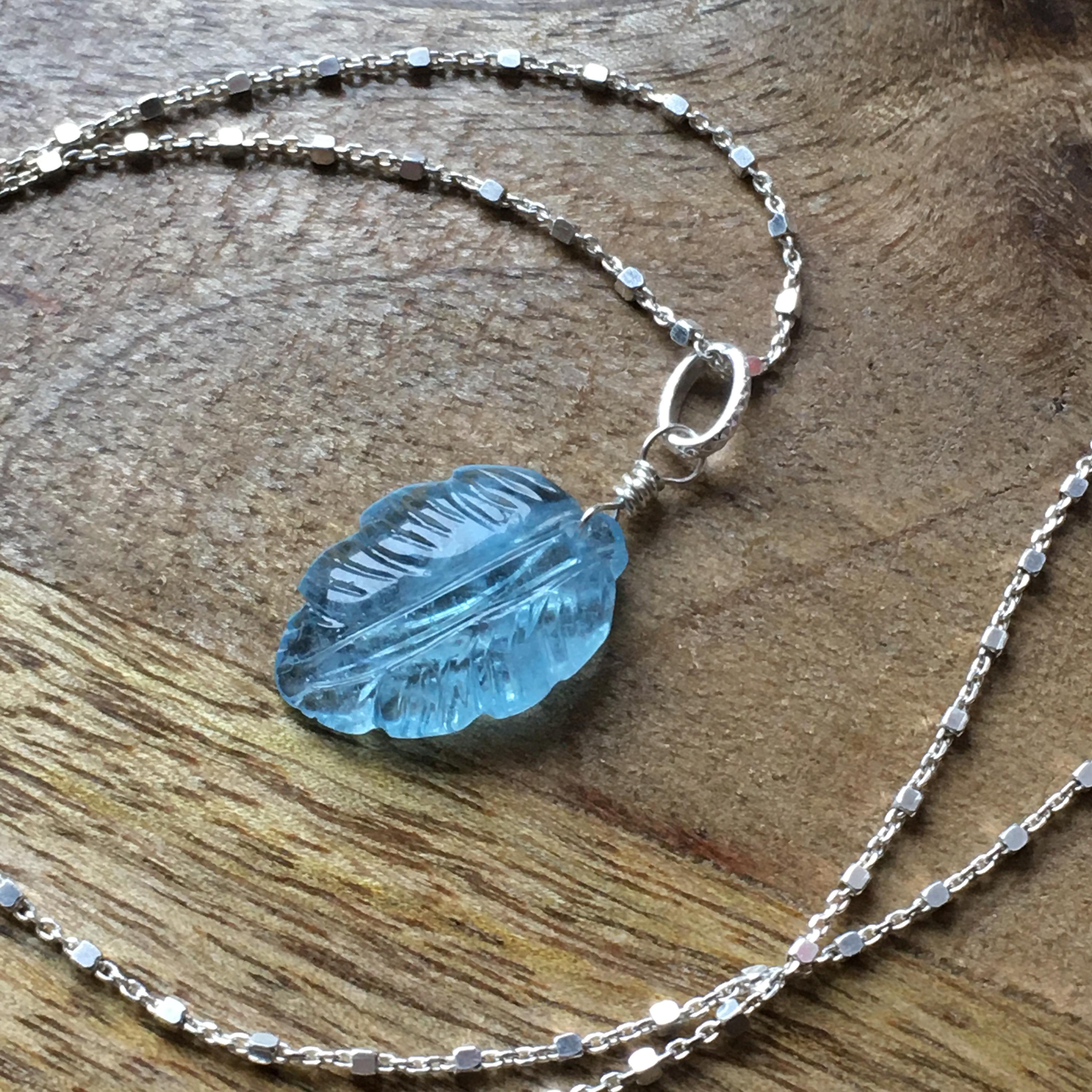 Blue Aquamarine Gemstone Leaf Necklace