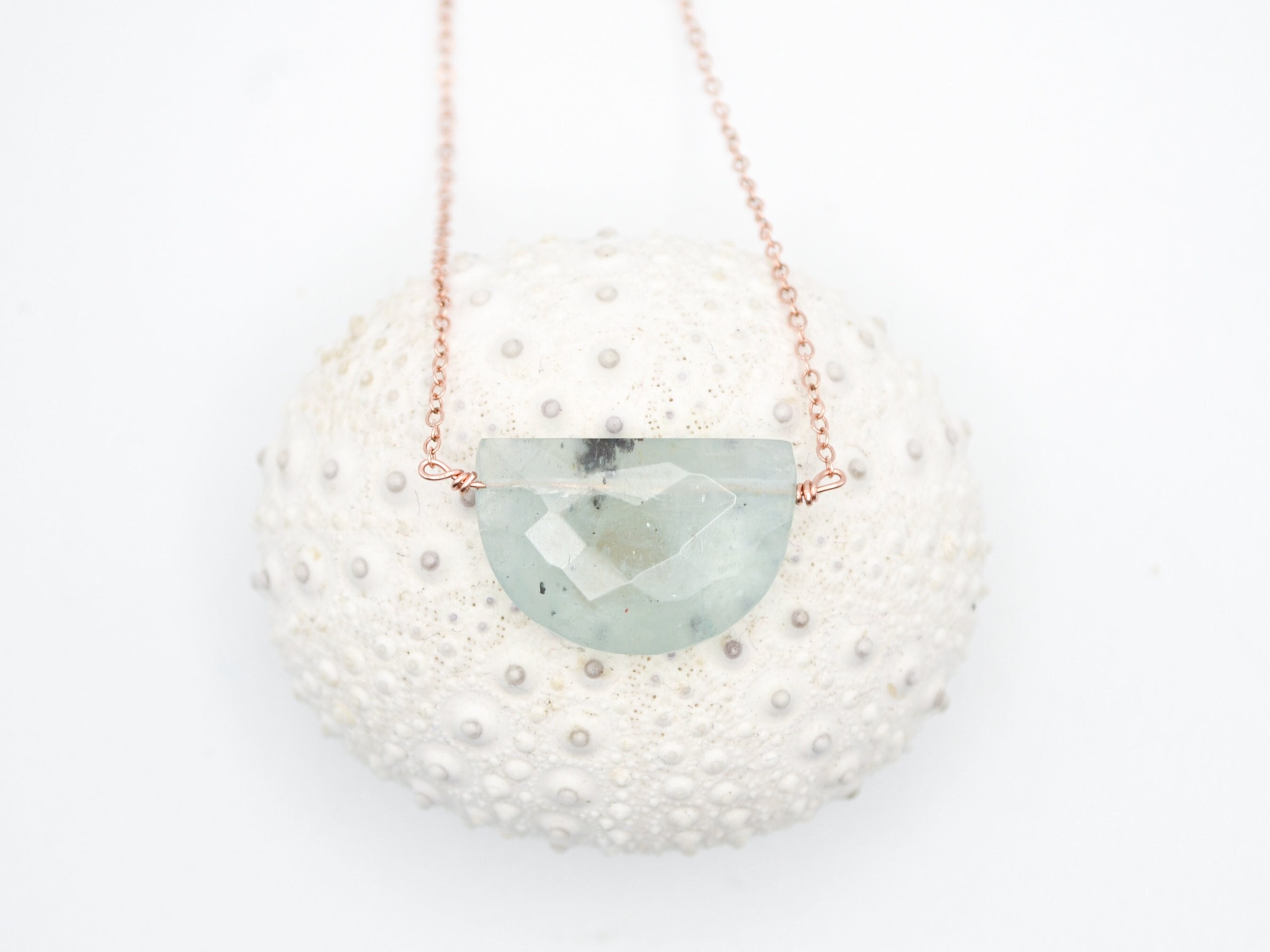 Gemstone Necklace: Aquamarine Crescent, Pendant Necklace, Birthstone Jewelry