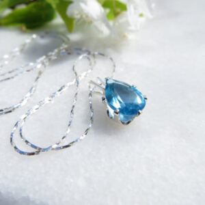 Aquamarine Cz Sterling Silver Necklace, March Birthstone