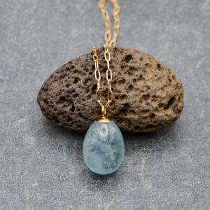 Aquamarine Drop Necklace: 14k Gold-filled Chain, March Birthstone Aquamarine Drop Necklace: 14k Gold-filled Chain, March Birthstone