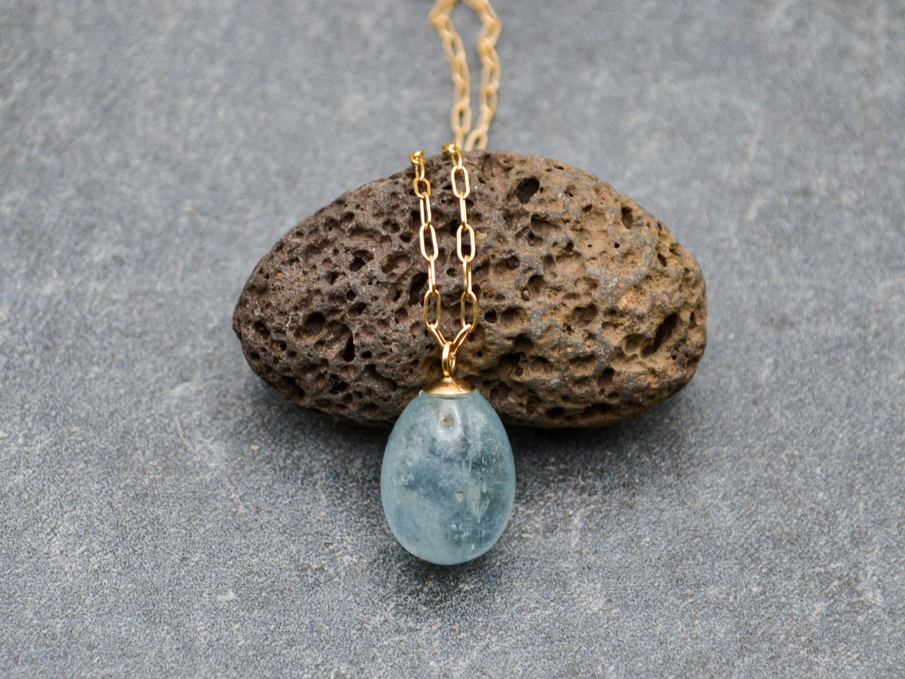 Aquamarine Drop Necklace: 14k Gold-filled Chain, March Birthstone