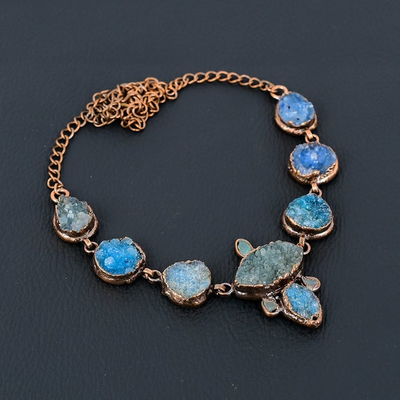 Electroformed Copper Blue Druzy & Aquamarine Necklace - 18 Inch