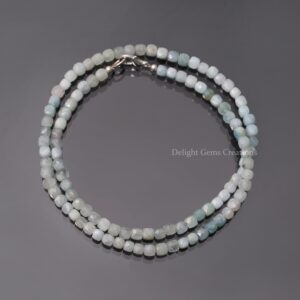 Enchanted Natural Aquamarine Faceted Cube Beads Necklace, 4-4.5mm Blue Aquamarine Beaded Necklace, Women's Necklace, Aquamarine Jewelry Enchanted Natural Aquamarine Faceted Cube Beads Necklace, 4-4.5mm Blue Aquamarine Beaded Necklace, Women's Necklace, Aquamarine Jewelry