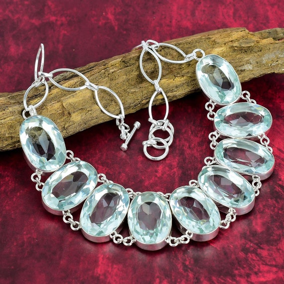 Faceted Aquamarine Necklace, 925 Sterling Silver, Aquamarine Gemstone Jewelry, Healing Jewelry Adjustable Chain Necklace, Anniversary Gifts.