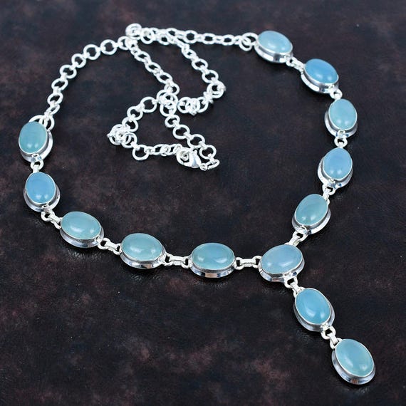 Aquamarine Gemstone Necklace, 925 Sterling Silver, Handmade