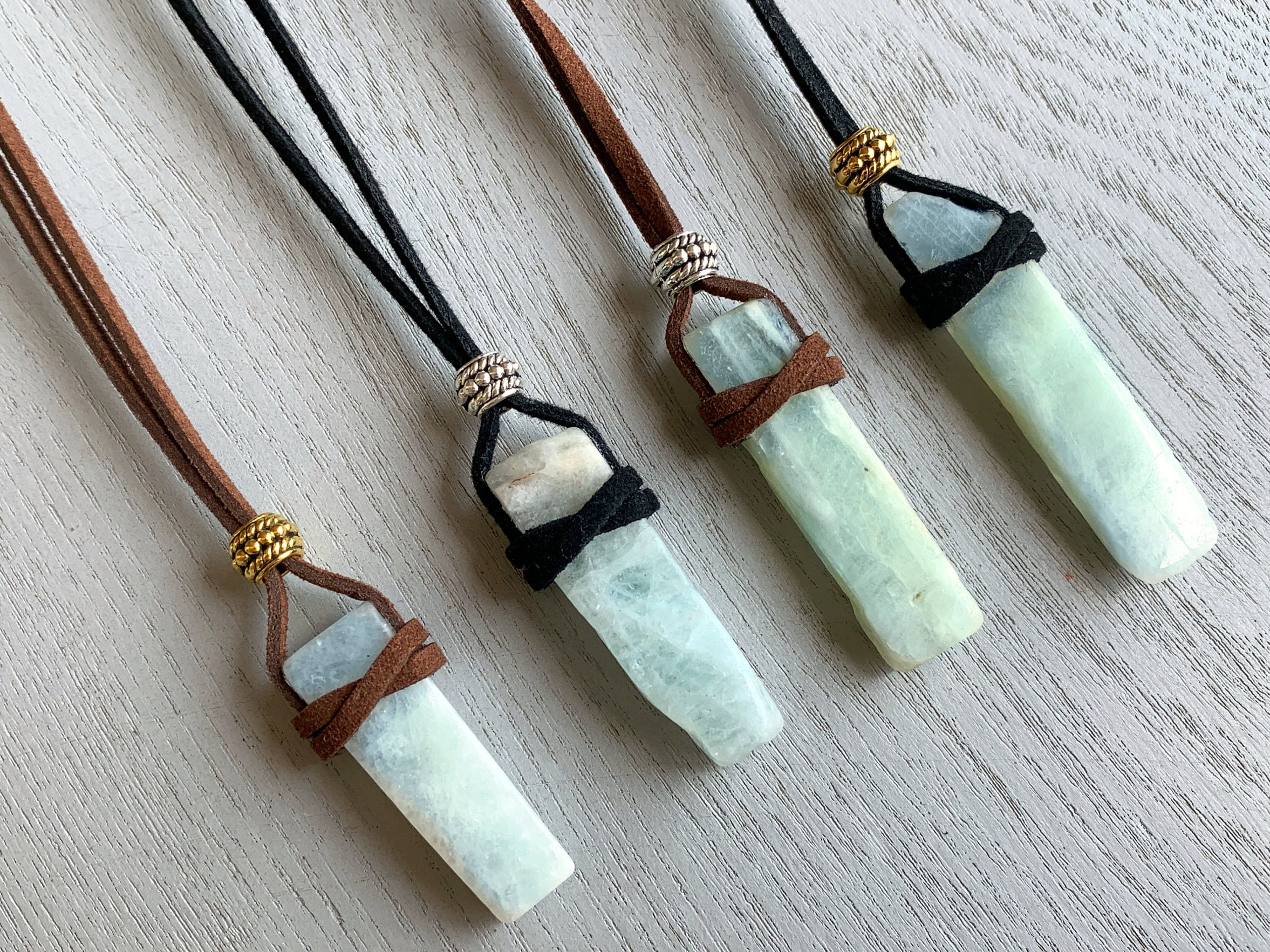 Genuine Aquamarine Necklace, Mens Crystal Cord Necklace, Real Aquamarine Jewelry, Blue Stone Necklace, Blue Crystal Gemstone Necklace Unisex