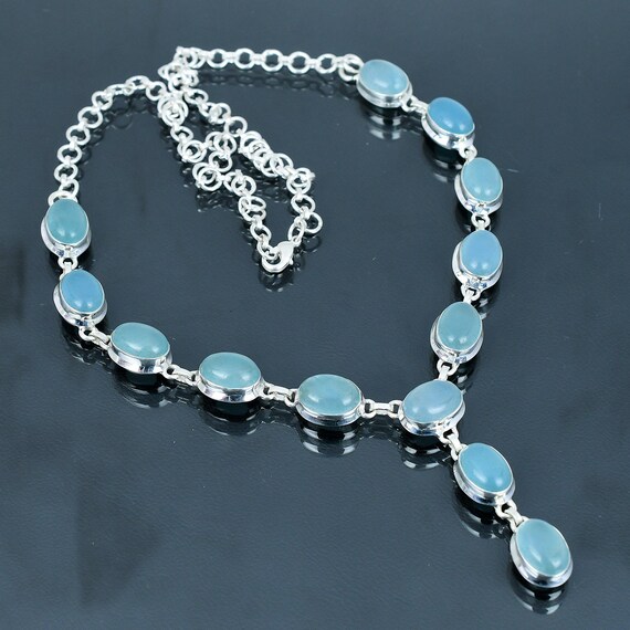 Aquamarine Necklace: Handmade 925 Sterling Silver, Adjustable Chain