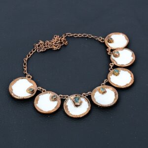 Handmade Copper Electroformed Mother of Pearl Necklace with Aquamarine Handmade Copper Electroformed Mother of Pearl Necklace with Aquamarine