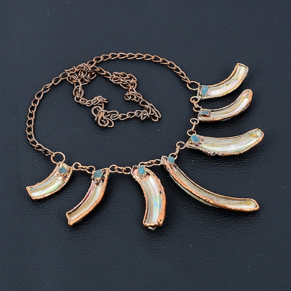 Handmade Electroformed Copper Abalone & Aquamarine Necklace Handmade Electroformed Copper Abalone & Aquamarine Necklace
