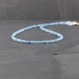 Aquamarine Necklace In Sterling Silver, Gold Or Rose Gold Fill, Dainty Blue Gemstone Choker, Long Layering Necklace With 3.5mm Faceted Beads Aquamarine Necklace In Sterling Silver, Gold Or Rose Gold Fill, Dainty Blue Gemstone Choker, Long Layering Necklace With 3.5mm Faceted Beads