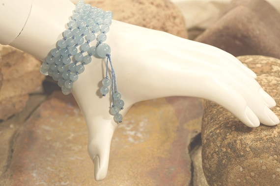 Aquamarine Mala Necklace • 108+ • 6mm And 8mm • Ocean Energy Jewelry Stone Of Courage • Throat Chakra • Communication • A4023