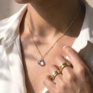 Aquamarine Necklace, March Birthstone, Light blue Teardrop Layering Necklace on Satellite Chain in Gold or Silver, Dainty Mother's Day Gift Aquamarine Necklace, March Birthstone, Light blue Teardrop Layering Necklace on Satellite Chain in Gold or Silver, Dainty Mother's Day Gift