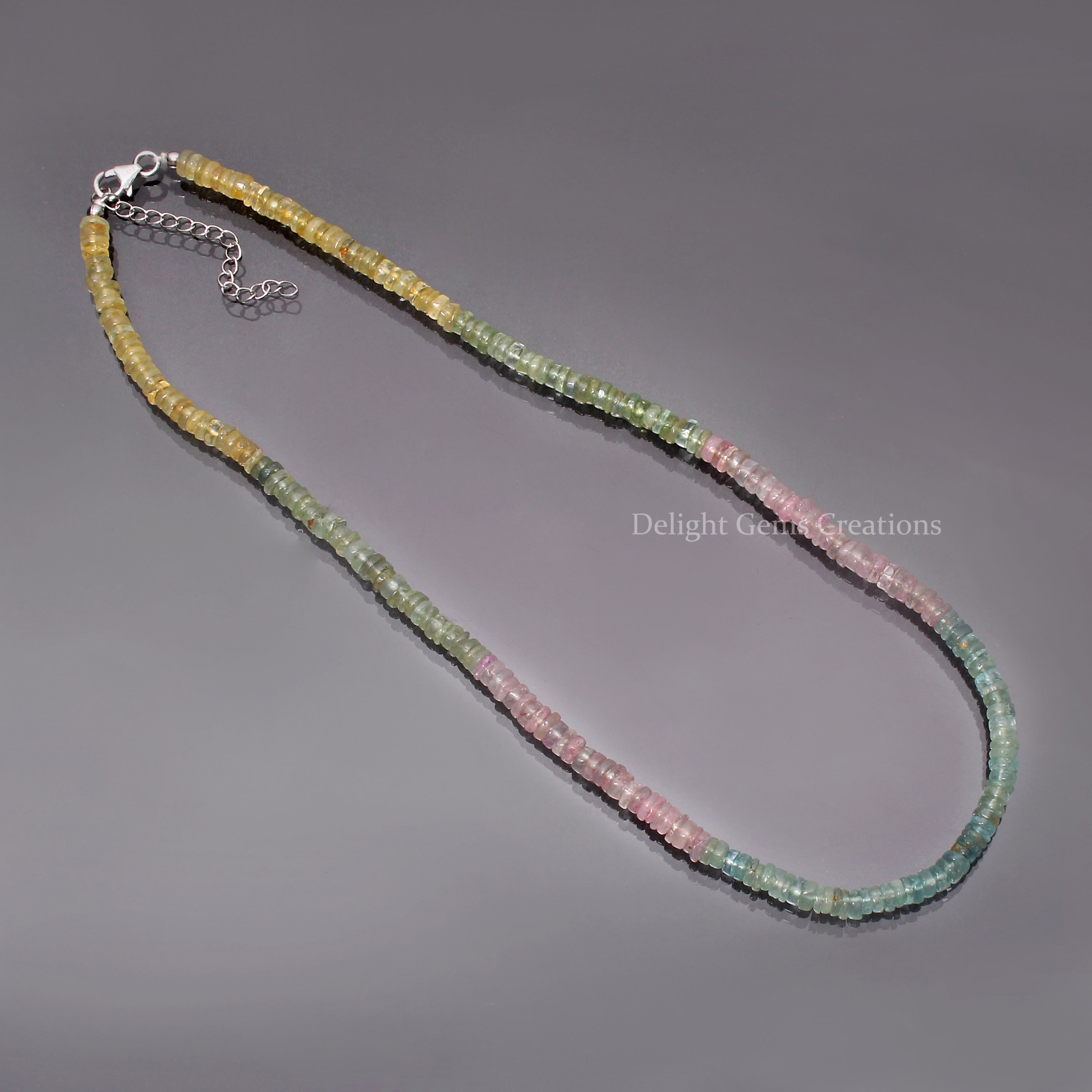 Multi-color Aquamarine Beaded Necklace, 5.5mm Smooth Tyre Beads