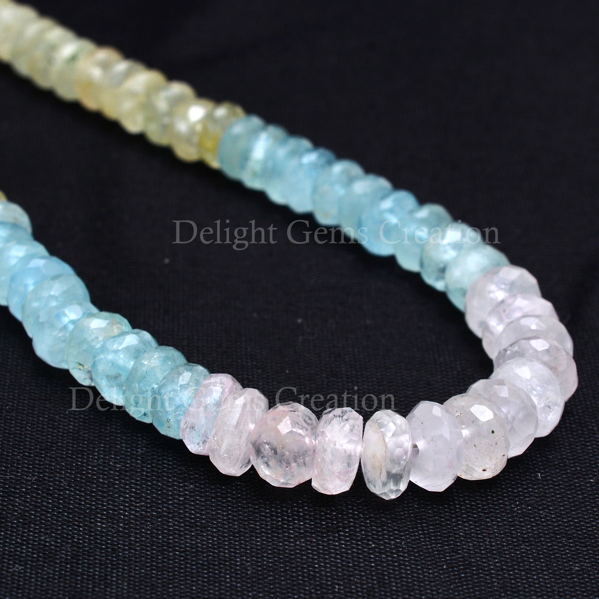 Multi Aquamarine Faceted Rondelle Beads Necklace, 18 Inch