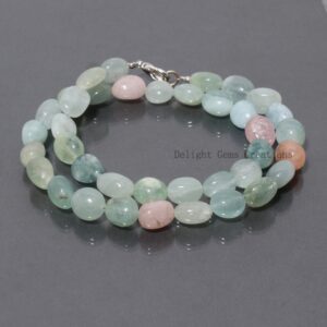 Multi Aquamarine Nugget Necklace, Tumble Stone Beads, 18 Inch Multi Aquamarine Nugget Necklace, Tumble Stone Beads, 18 Inch