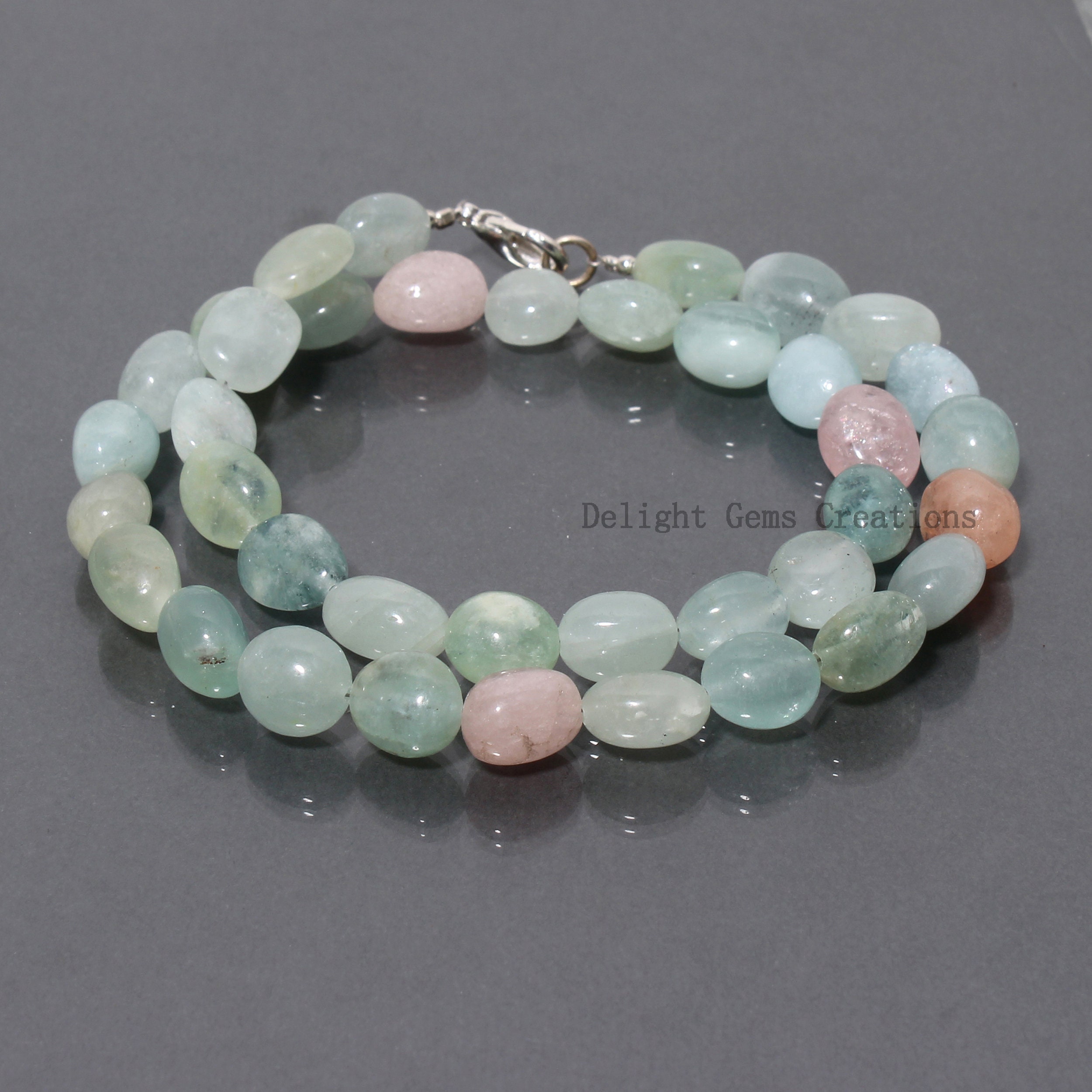 Multi Aquamarine Nugget Necklace, Tumble Stone Beads, 18 Inch Multi Aquamarine Nugget Necklace, Tumble Stone Beads, 18 Inch