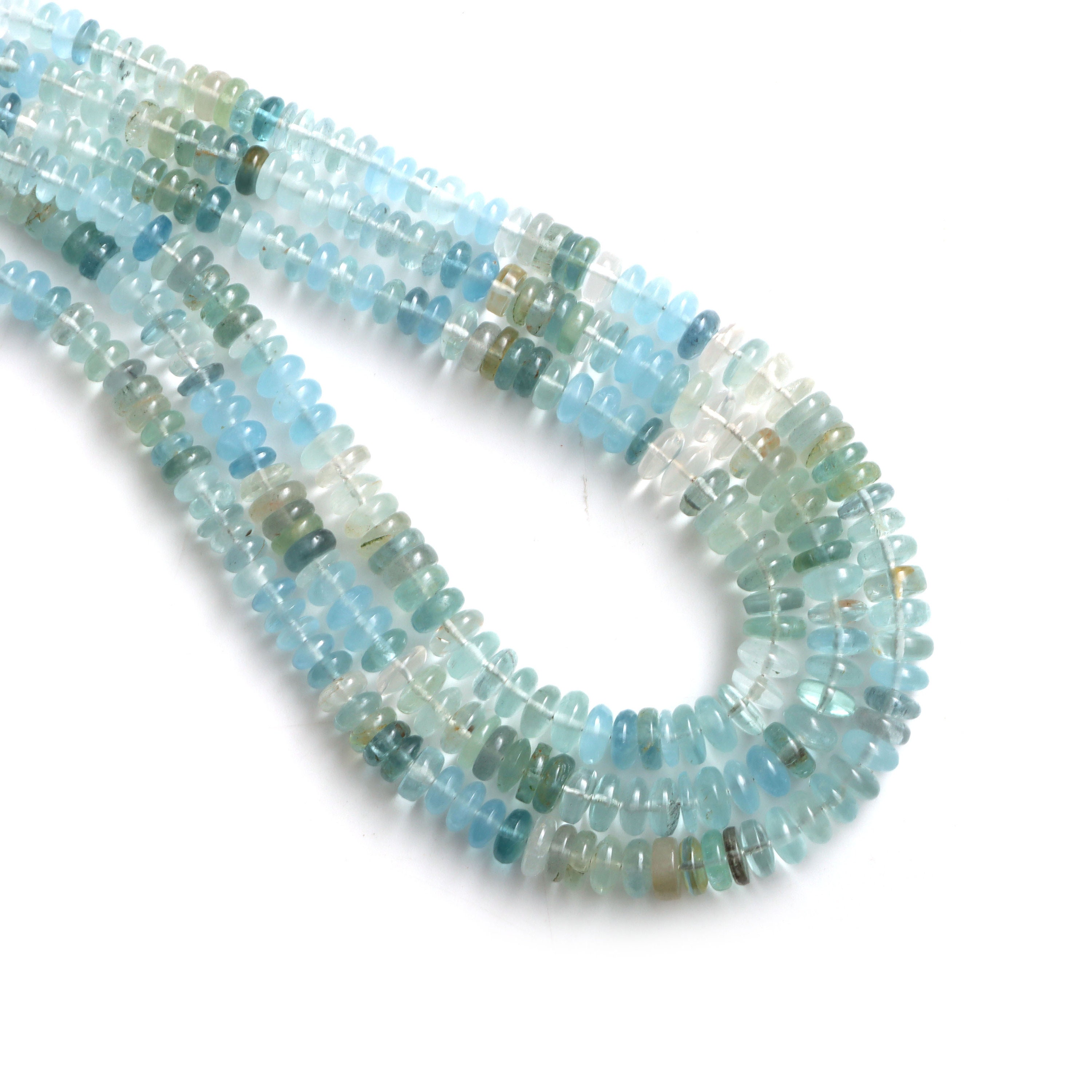 Multi Aquamarine Smooth Rondelle Beads, 5 Mm To 6.5 Mm, Aquamarine Rondelle Necklace, Smooth Aquamarine Beads, 18 Inches, Price Per Strand