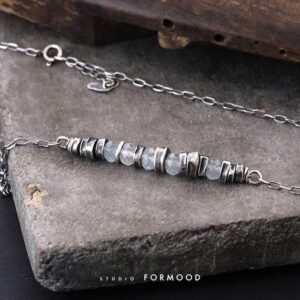 Oxidized Sterling Silver Aquamarine Necklace: Delicate Everyday Jewelry Oxidized Sterling Silver Aquamarine Necklace: Delicate Everyday Jewelry