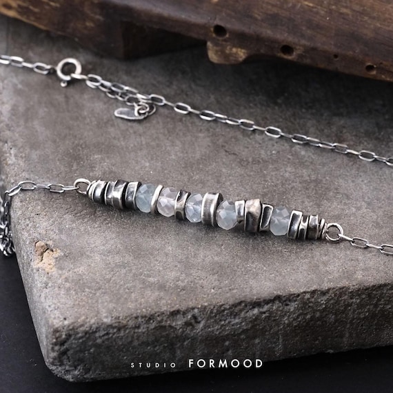 Oxidized Sterling Silver Aquamarine Necklace: Delicate Everyday Jewelry
