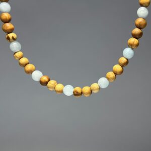 Palo Santo Wood Necklace With Aquamarine Beads Palo Santo Wood Necklace With Aquamarine Beads