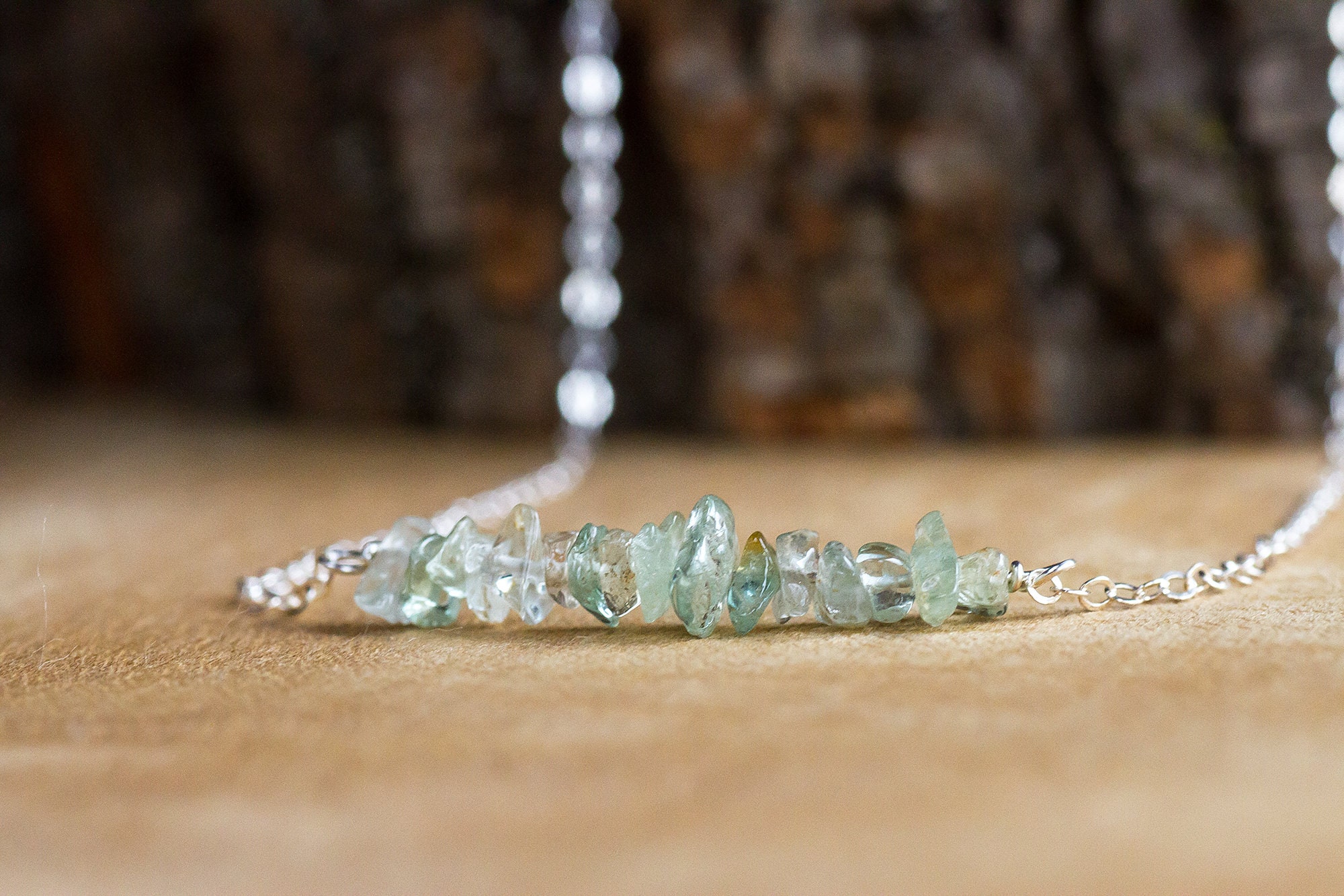 Raw Aquamarine Crystal Necklace - March Birthstone Necklace - Pisces Zodiac Necklace - Raw Stone Jewelry - Aquamarine Jewelry - Bar Necklace