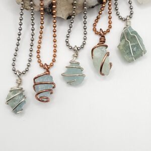Raw Aquamarine Necklace in Silver or Copper: Calm & Communication Crystal Raw Aquamarine Necklace in Silver or Copper: Calm & Communication Crystal