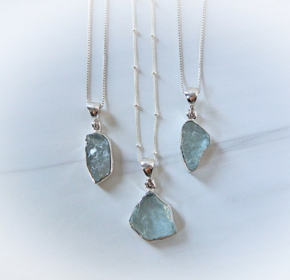 Aquamarine Necklace Sterling Silver • Raw Aquamarine Necklace Aquamarine Necklace Sterling Silver • Raw Aquamarine Necklace