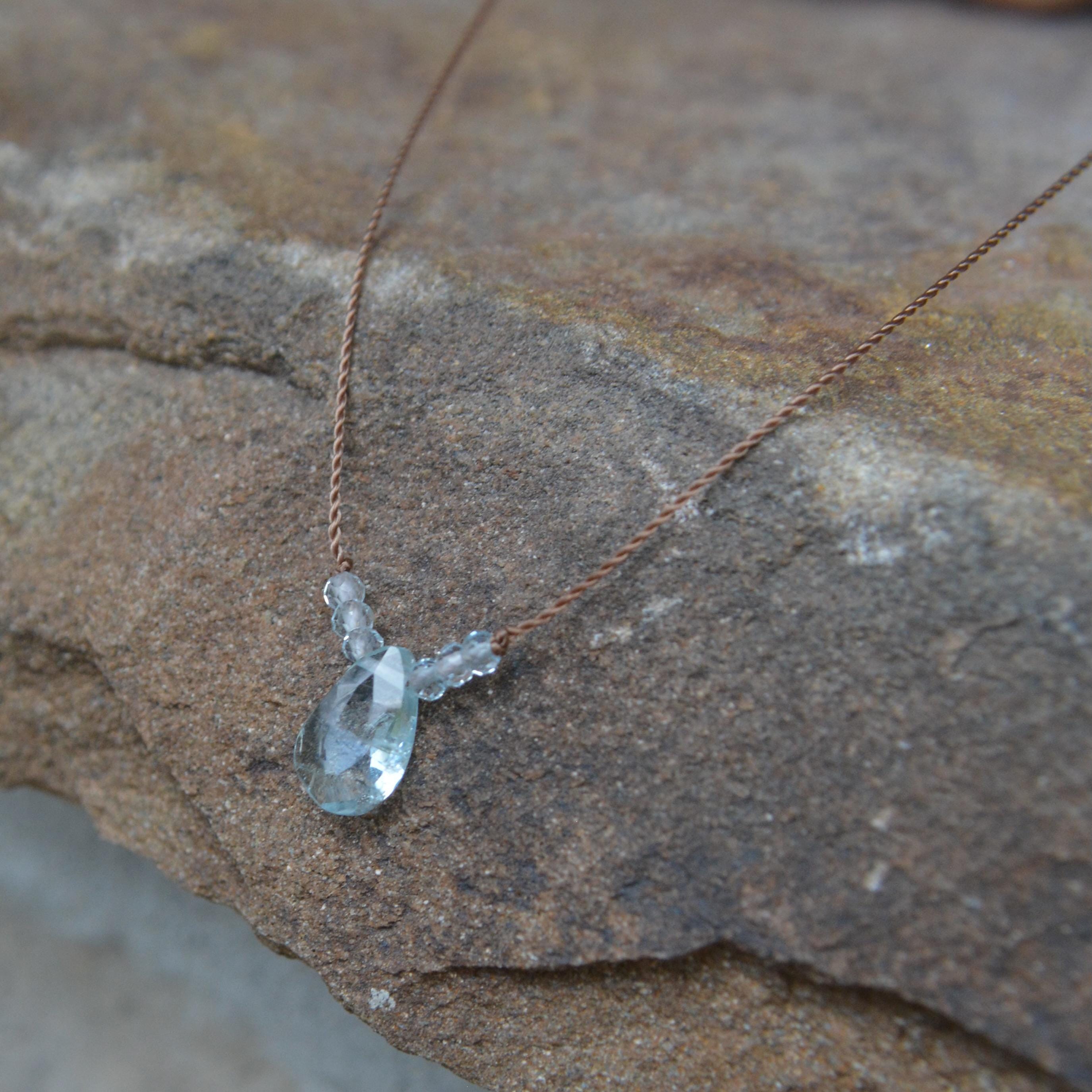 Aquamarine Tiny Gem Necklace March Birthstone 18 Inches