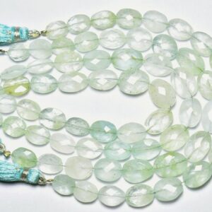 Aquamarine 0val Beads - 7.50 inches,Natural Aquamarine Faceted Oval Briolettes,Milky Aquamarine,Size is 8x9-12x9mm #193