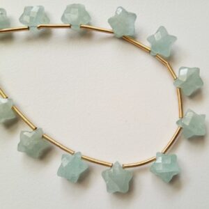 10mm Aquamarine Faceted Star Beads, Aquamarine Star Shape Bead, Aquamarine Briolettes For Jewelry, Fancy Star (4in To 8in Options) - Adg354
