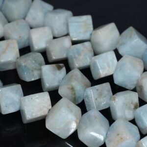 10X9-9X8MM  Aquamarine Gemstone Grade AB Diagonal-Drill Square Cube Loose Beads 15.5 inch Full Strand (80001526-A99)
