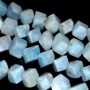 10x9-9x8mm Aquamarine Gemstone Grade A Diagonal-drill Square Cube Loose Beads 15.5 Inch Full Strand (80001527-a99)