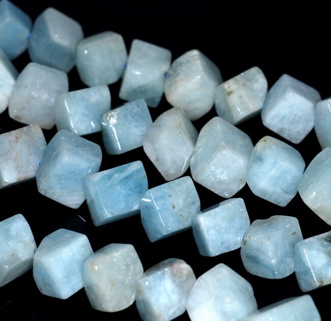 10x9-9x8mm Aquamarine Gemstone Grade A Diagonal-drill Square Cube Loose Beads 15.5 Inch Full Strand (80001527-a99)