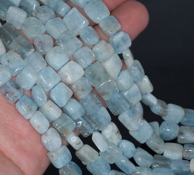 11x8-7x7mm  Aquamarine Gemstone Grade A Irregular Flat Rectangel Cube Loose Beads 15.5 Inch Full Strand (80001319-a110)