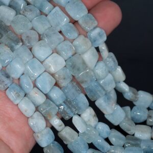 12X11-10X10MM Natural Aquamarine Gemstone Grade A Irregular Flat Rectangel Cube Loose Beads 7.5 inch Half Strand (80001324 H-A109)