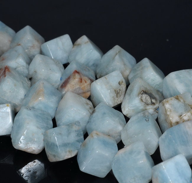 13x12-11x10mm  Aquamarine Gemstone Grade Ab Diagonal-drill Square Cube Loose Beads 15.5 Inch Full Strand (80001533-a100)