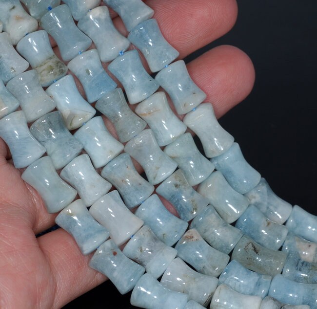 13x9-12x9mm  Aquamarine Gemstone Grade A Bone Drum Loose Beads 15.5 Inch Full Strand (80001456-a107)