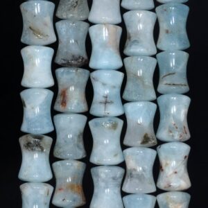 14X10-13X10MM  Aquamarine Gemstone Grade AB Bone Drum Loose Beads 15.5 inch Full Strand (80001461-A96)