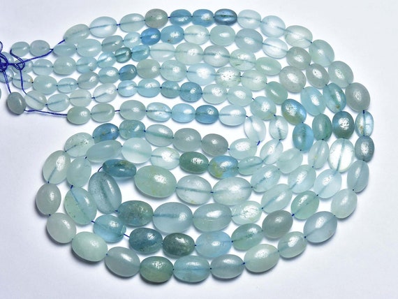 16 Inches Unique Blue Aquamarine Matte Finished Oval Bead - Natural Beautiful Smooth Aquamarine Oval Briolettes - Size Is 7-13 Mm #379 16 Inches Unique Blue Aquamarine Matte Finished Oval Bead - Natural Beautiful Smooth Aquamarine Oval Briolettes - Size Is 7-13 Mm #379