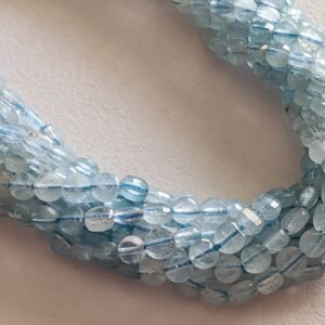 4mm Aquamarine Faceted Coin Beads, 13 Inches Natural Aquamarine Round Beads, Aquamarine For Necklace (1 Strand To 5 Strand Options) - Aag69