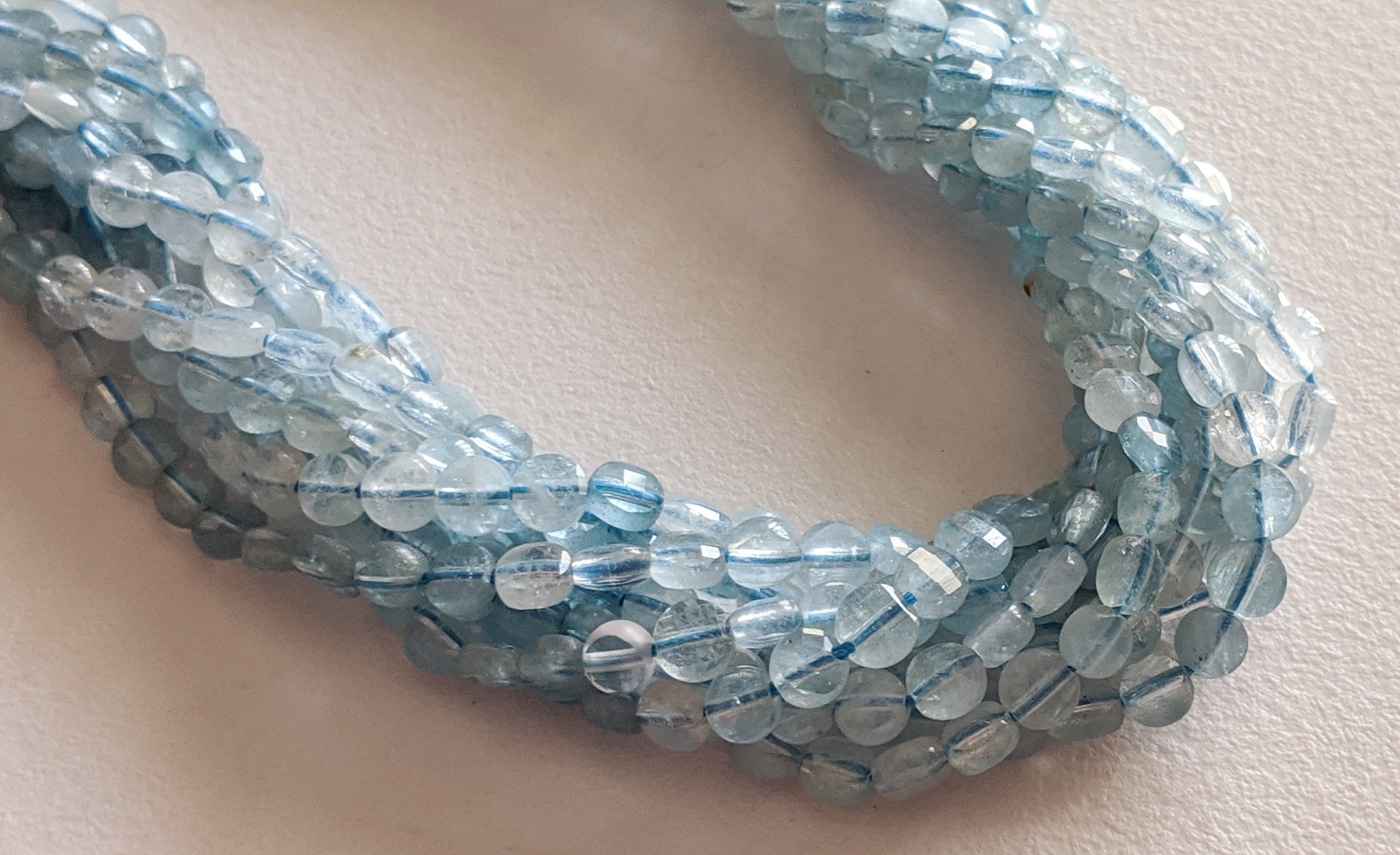 4mm Aquamarine Faceted Coin Beads, 13 Inches Natural Aquamarine Round Beads, Aquamarine For Necklace (1 Strand To 5 Strand Options) - Aag69