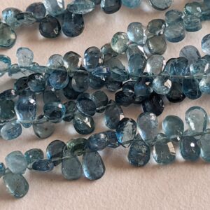 4x5mm - 5x7mm Aquamarine Faceted Pear Briolettes, Aquamarine Pear Beads, Blue Aquamarine Bead For Jewelry (3in To 6in Options) - Adg318