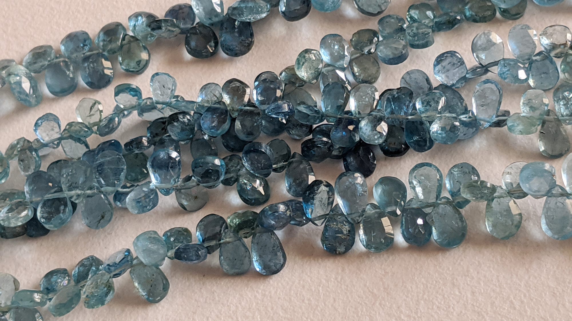 4x5mm - 5x7mm Aquamarine Faceted Pear Briolettes, Aquamarine Pear Beads, Blue Aquamarine Bead For Jewelry (3in To 6in Options) - Adg318